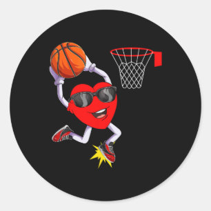 Fun Heart Dunking Basketball Sport Lovers Valentin Classic Round Sticker