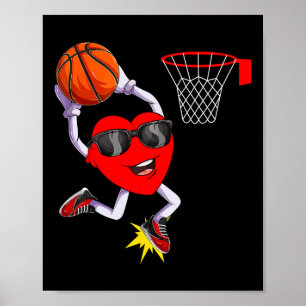 Fun Heart Dunking Basketball Sport Lovers Valentin Poster