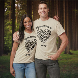 Fun Heart of Black Paw Prints Front  T-Shirt