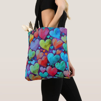 Fun Heart Pattern Blue Mix Tote Bag