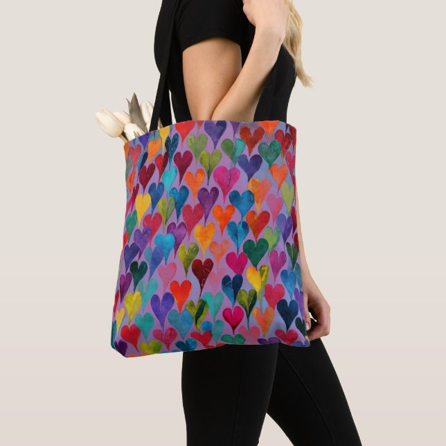 Fun Heart Pattern Purple Mix Tote Bag (Close Up)