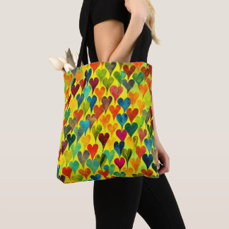Fun Heart Pattern Yellow Mix Tote Bag