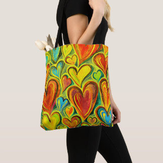 Fun Heart Pattern Yellow Mix Tote Bag