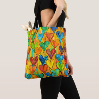 Fun Heart Pattern Yellow Mix Tote Bag
