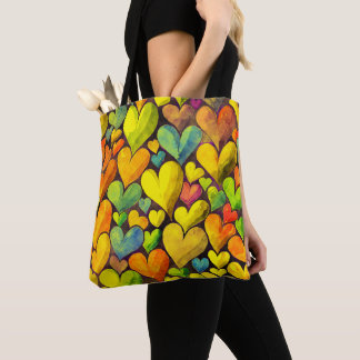Fun Heart Pattern Yellow Mix Tote Bag