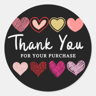 fun heart thank you black Classic Round Sticker