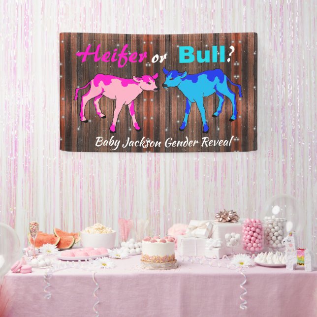 Fun "Heifer or Bull" Gender Reveal Banner (Party)