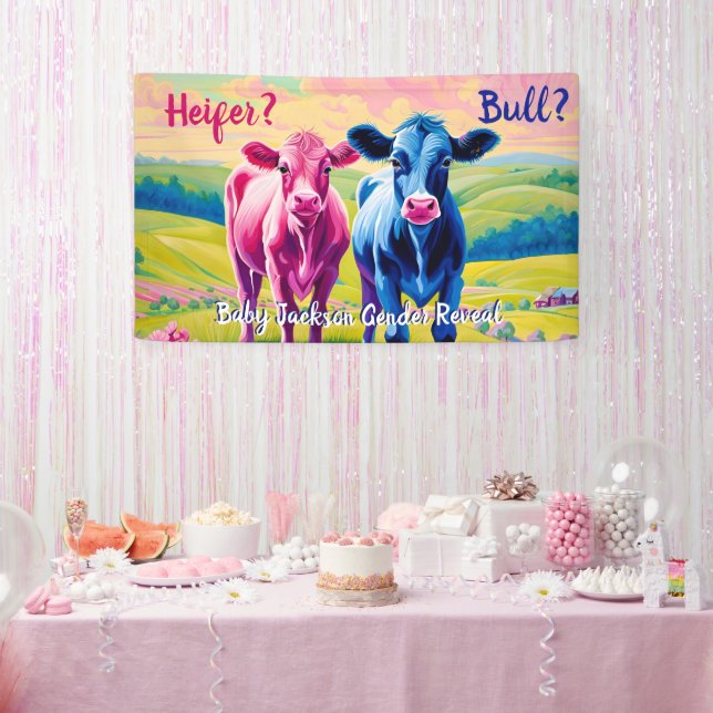 Fun Heifer or Bull Gender Reveal  Banner (Party)