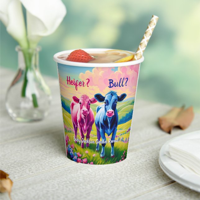 Fun Heifer or Bull Gender Reveal  Paper Cups (Insitu)