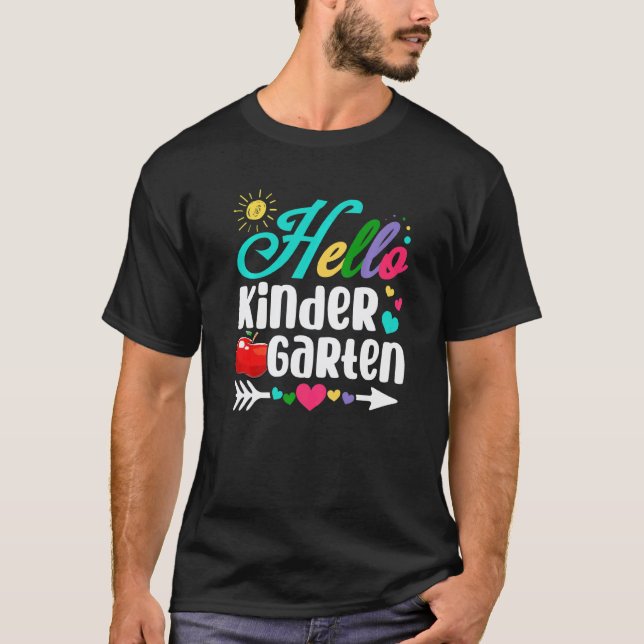 Fun Hello Kindergarten First Day Of School Student T-Shirt (Front)