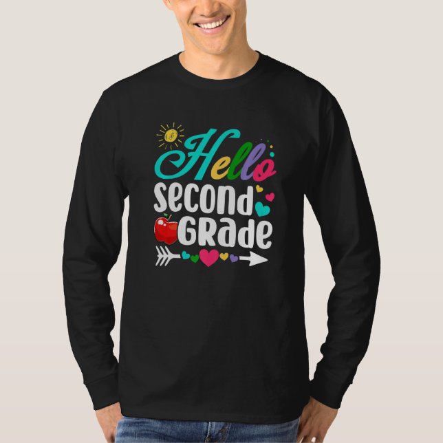 Fun Hello Second Grade First Day Of School Student T-Shirt (Front)