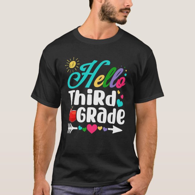 Fun Hello Third Grade First Day Of School Student  T-Shirt (Front)