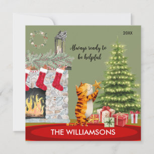 Fun Helpful Cat with Christmas Tree Card
