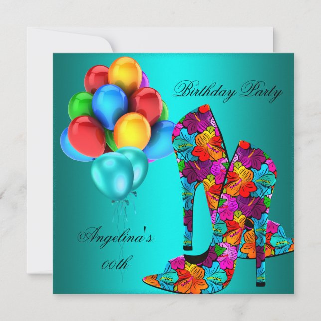 FUN High Heel Shoes Birthday Party Balloons Invitation (Front)