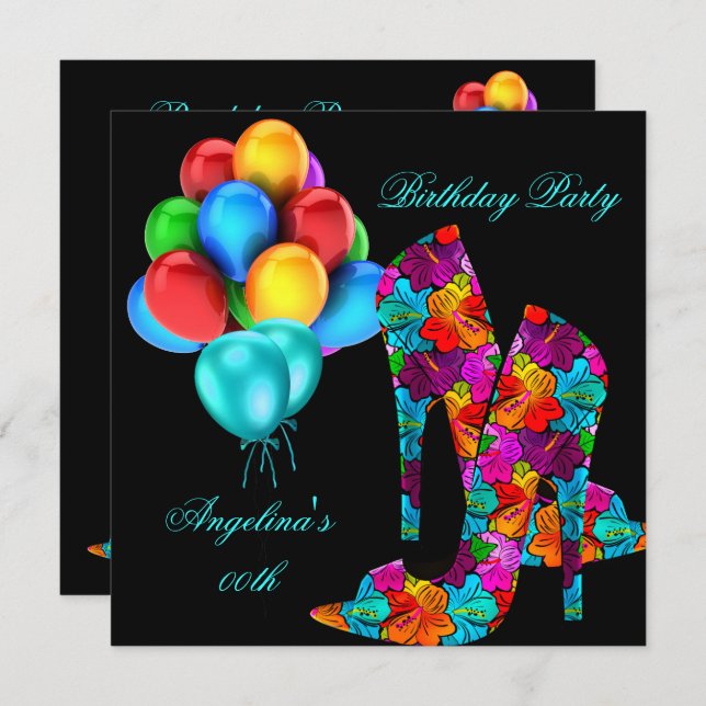 FUN High Heel Shoes Birthday Party Balloons Invitation (Front/Back)