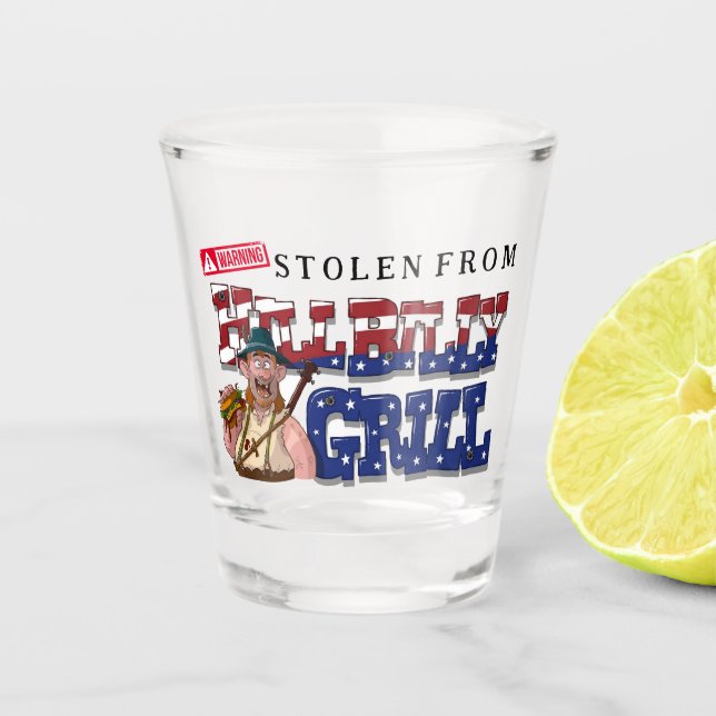 Fun HillBilly Grill Denmark Shot Glass!  Shot Glass (Front)