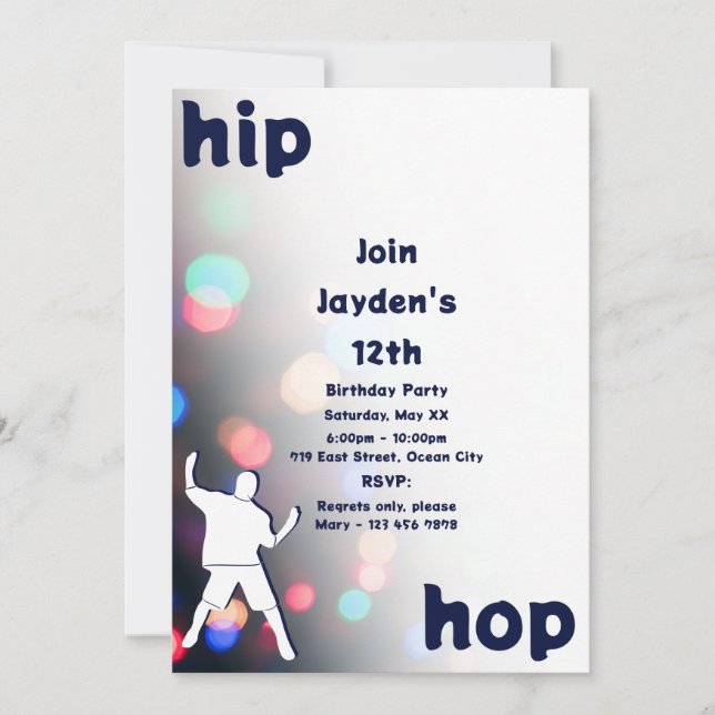 Fun Hip-Hop Dance 12th Birthday Invitation (Front)