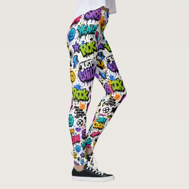 Fun Hip Hop Style Colourful Graffiti Print  Leggings (Right)