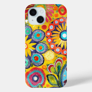 Fun Hippie Flower Patterned iPhone 15 Case