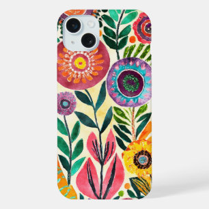 Fun Hippie Flower Patterned iPhone 15 Plus Case