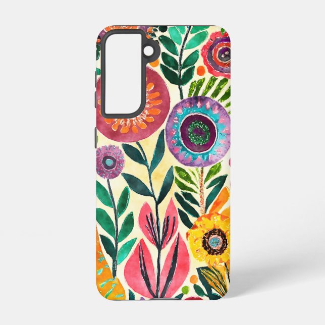Fun Hippie Flower Patterned Samsung Galaxy S21 Case (Back)
