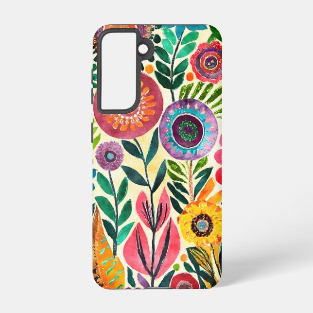 Fun Hippie Flower Patterned Samsung Galaxy S21 Case (Back)