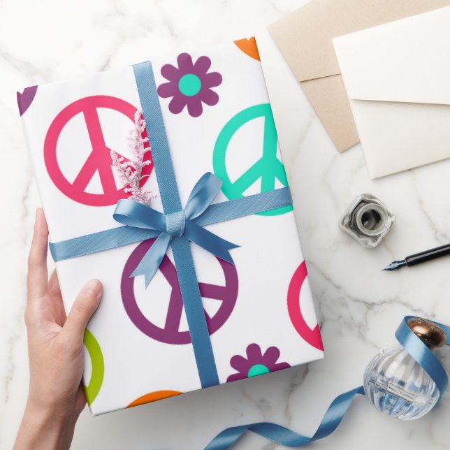 Fun Hippie pattern party peace sign wrap Wrapping Paper (Gifting)