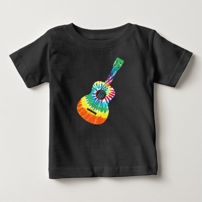 Fun Hippie Rainbow Tie Dye Acoustic Guitar Premium Baby T-Shirt (Front)