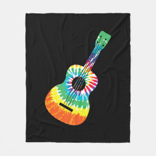 Fun Hippie Rainbow Tie Dye Acoustic Guitar Premium Fleece Blanket