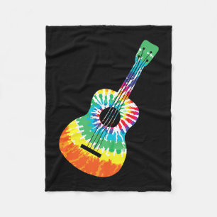 Fun Hippie Rainbow Tie Dye Acoustic Guitar Premium Fleece Blanket