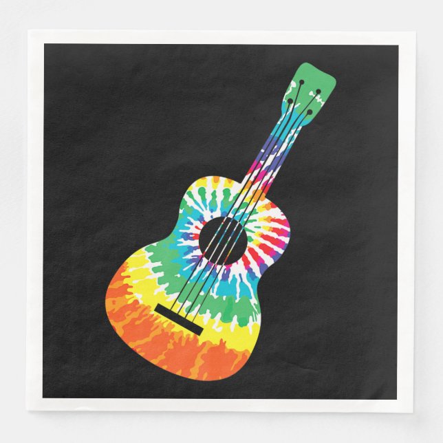 Fun Hippie Rainbow Tie Dye Acoustic Guitar Premium Napkin (Front)