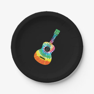 Fun Hippie Rainbow Tie Dye Acoustic Guitar Premium Paper Plate