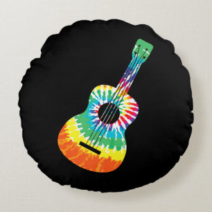 Fun Hippie Rainbow Tie Dye Acoustic Guitar Premium Round Cushion