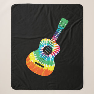 Fun Hippie Rainbow Tie Dye Acoustic Guitar Premium Sherpa Blanket