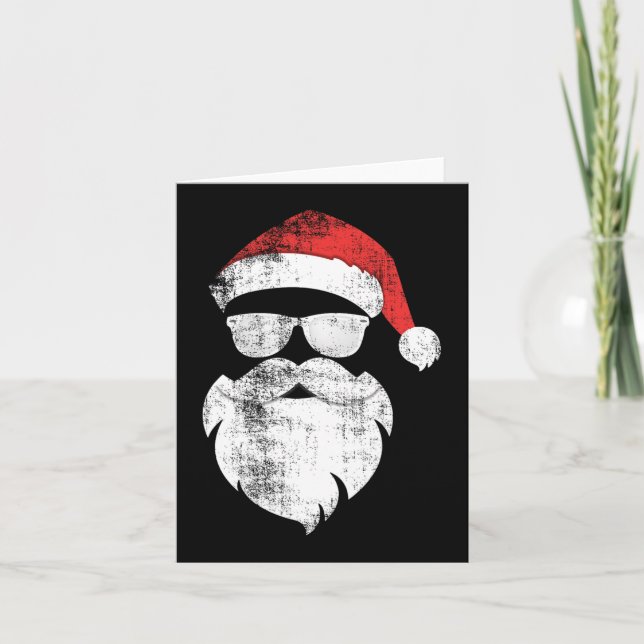 Fun Hipster Santa Face With Hat Beard and Glasses  Card (Front)