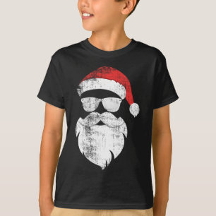 Fun Hipster Santa Face With Hat Beard and Glasses  T-Shirt