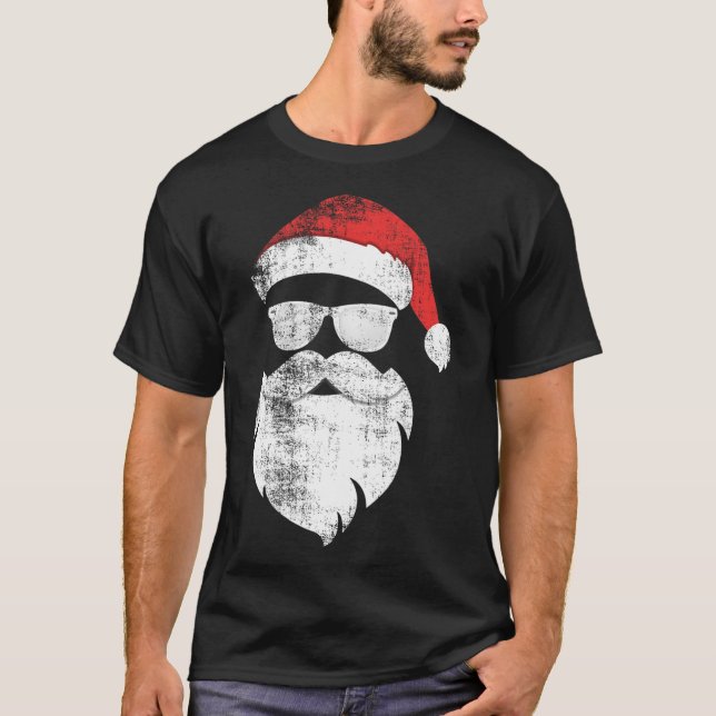 Fun Hipster Santa Face With Hat Beard and Glasses  T-Shirt (Front)