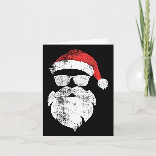 Fun Hipster Santa Face With Hat Beard And Gles Chr Card (Front)