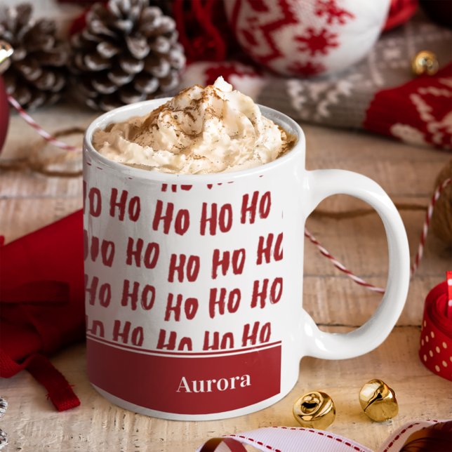 Fun Ho Ho Ho Text Red Holiday Pattern Christmas Coffee Mug (Creator Uploaded)