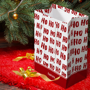 Fun Ho Ho Ho Text Red Holiday Pattern Christmas Medium Gift Bag