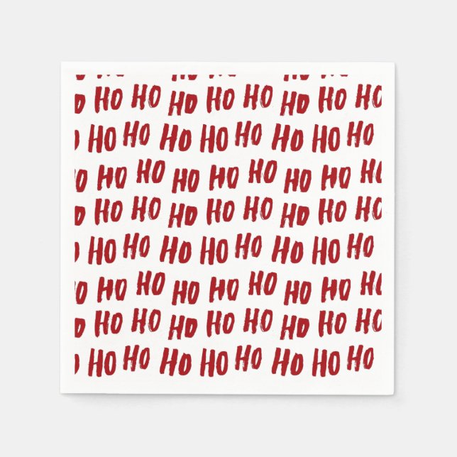 Fun Ho Ho Ho Text Red Holiday Pattern Christmas Napkin (Front)