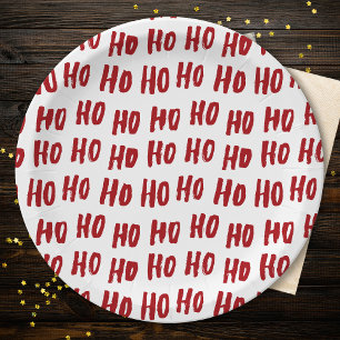 Fun Ho Ho Ho Text Red Holiday Pattern Christmas Paper Plate