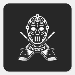 Fun Hockey Gift Graphic Mask n Cross Hockey Sticks Square Sticker