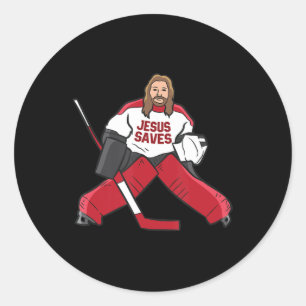 Fun Hockey Jesus Saves Hockey Goalie Classic Round Sticker