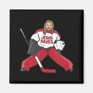 Fun Hockey Jesus Saves Hockey Goalie  Magnet