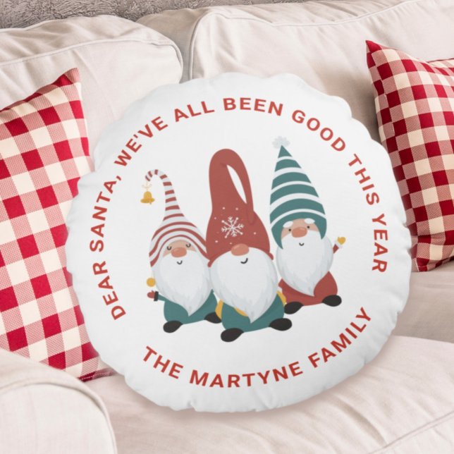 Fun Holiday Cute Personalised Christmas Gnome Round Cushion (Creator Uploaded)
