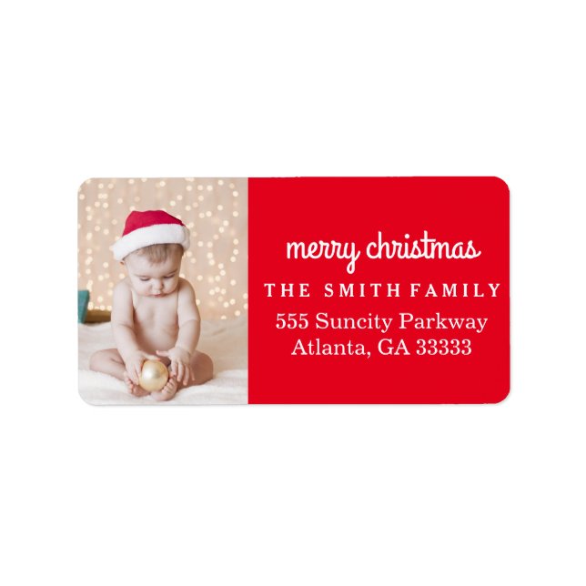 Fun Holiday Photo Red Christmas Label (Front)