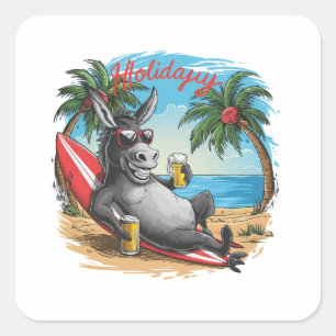 Fun holiday t-shirt design featuring a cute donkey square sticker