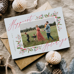 Fun Holly Christmas Holiday Family Photo Card
