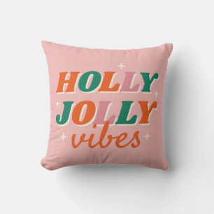 Fun Holly Jolly Vibes Christmas Design Cushion